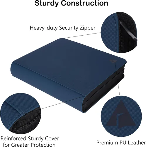Miniatura 6 de Carpeta de tarjetas coleccionables con 9 bolsillos para 1404 tarjetas, tarjetero de metal con anilla en D con 78 páginas transparentes de doble Azul