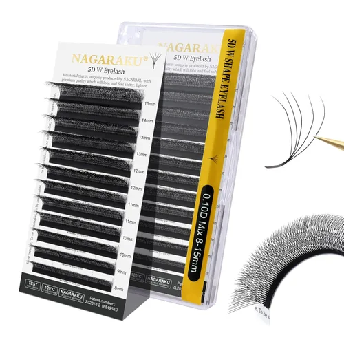 Miniatura 208 de NAGARAKU Extensiones de pestañas Double Tips 4D W, suministros con puntas dobles, gruesas con rizado D de 0.07 mm, bandeja mixta 8-15 mm, 0.07-D