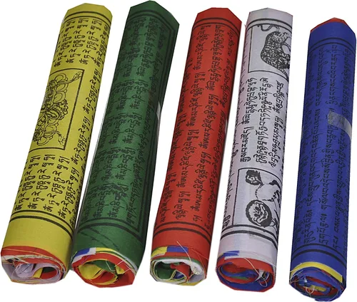Miniatura 3 de Banderas de oración budista tibetana de 8.5 pulgadas para suerte, felicidad, longevidad y prosperidad - Paquete de 50