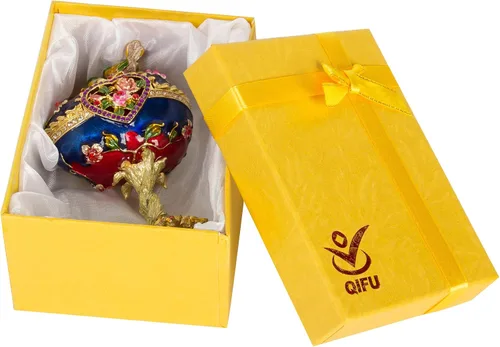 Miniatura 6 de QIFU Pintado a mano esmaltado estilo huevo Faberge decorativo con bisagras joyería baratija caja regalo único para decoración del hogar