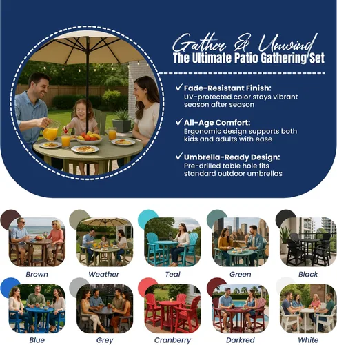 Miniatura 7 de Phat Tommy Mesa y sillas altas para exteriores, muebles de polietileno, juego de barras Adirondack para exteriores, juego de patio de altura