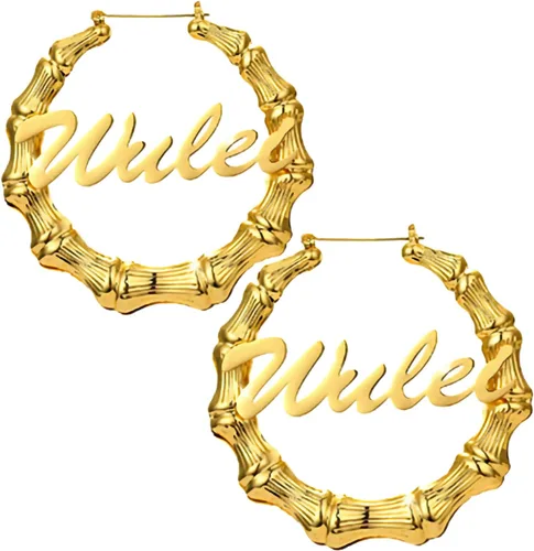 Miniatura 7 de Aretes de bambú grandes personalizados con nombre personalizado para mujeres, aretes de bambú, joyería para mujer, cumpleaños, día de la madre