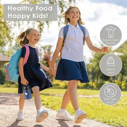 Miniatura 6 de HOUSETEC Termo para comida caliente – Contenedor de alimentos aislado con tenedor y cuchara plegable, termo de alimentos a prueba de fugas