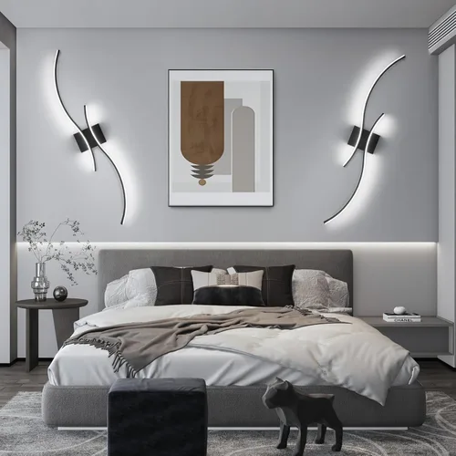 Miniatura 8 de CANEOE Moderna lámpara LED de pared, 39 pulgadas, aplique de pared LED negro para interiores, accesorios de tocador de baño sobre espejo para sala