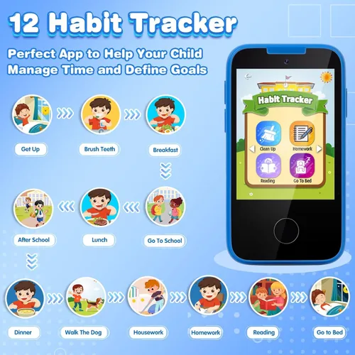Miniatura 6 de Relojes de teléfono para niños y juguetes para niños de 3 a 8 años, teléfono de juguete con cámara doble, reproductor de música MP3, juegos, Azul