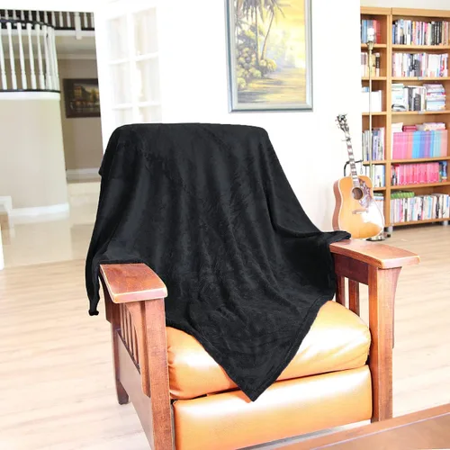 Manta de felpa sólida, manta suave de lana de felpa, 80" x 94" - Negro