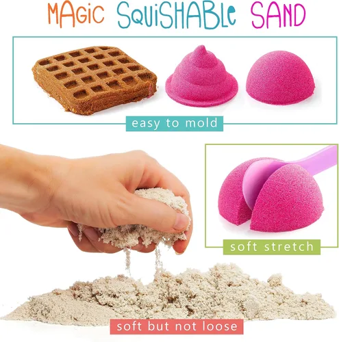 Miniatura 9 de Kipipol Caja sensorial - Juego de arena de juguete de helado de 29 piezas con 9 juguetes de arena de helado, 0,77 kg de arena lunar para niños, caja