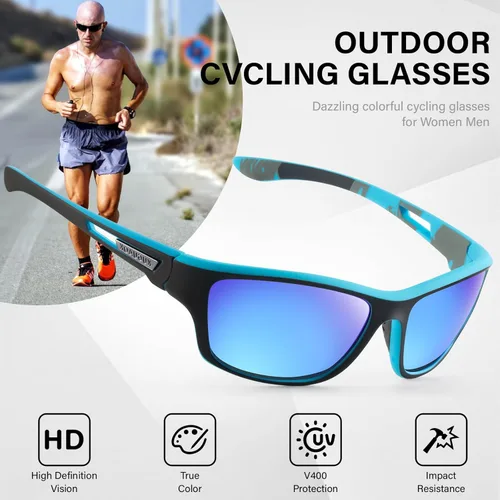 Miniatura 11 de KUGUAOK Gafas de sol deportivas polarizadas para hombres, para conducir, ciclismo, pesca, gafas de sol 100% con protección UV 3apck-negro+azul+azul