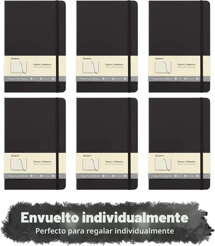 Miniatura 5 de Comix Paquete de 6 cuadernos rayados para el trabajo, 240 páginas, 5.5 x 8.3 pulgadas, negro, tapa dura, tamaño A5 mediano con rayas universitarias