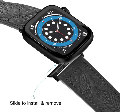 Miniatura 3 de NPET Correas de cuero genuino con plumas grabadas occidentales para reloj de 1.929 in 1.772 in 1.732 in 1.654 in 1.614 in 1.575 in 1.496 in