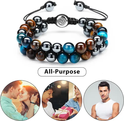 Miniatura 7 de 2 pulseras de cuentas de roca de lava, pulsera de triple protección, pulsera de hematita, obsidiana negra, ojo de tigre, pulsera de cuentas
