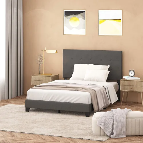 Miniatura 22 de Furinno Laval Marco de Cama Plataforma Tapizado con Botones Penachos, Individual, Glacier