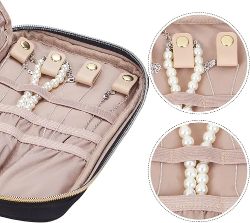 Miniatura 4 de NISHEL Joyero de viaje, organizador de viaje para collares, aretes, anillos, pulseras, relojes, color negro
