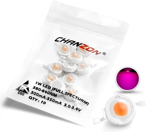 Chanzon 10 piezas de chip LED de alta potencia de 1 W de espectro completo para plantas (380 nm - 840 nm / 300 mA - 350 mA / CC 3 V - 3.2 V / 1