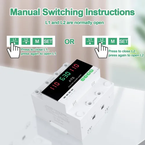 Miniatura 5 de Interruptor de transferencia automática/manual de 63A 110V, selector de fase de prioridad L1, pantalla LED, montaje en carril DIN, 50/60Hz, ATS