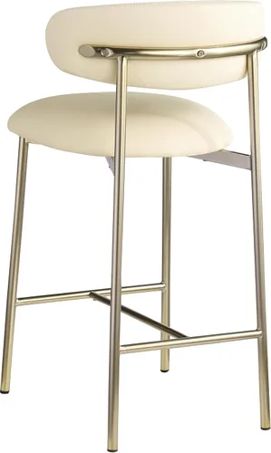 Miniatura 7 de Meridian Furniture 995Black-C Lupita Collection Modern Taburete contemporáneo con cuero vegano negro suave, marco de metal dorado cepillado, 20.5
