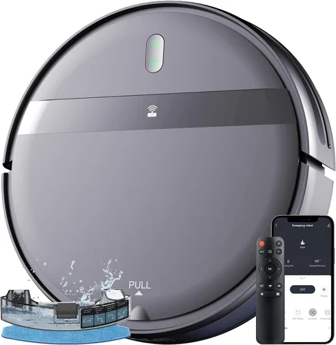 Kilgone Robot aspirador y trapeador, control de aplicación/Alexa para pelo de mascotas, suelo duro, alfombra, limpieza personalizada