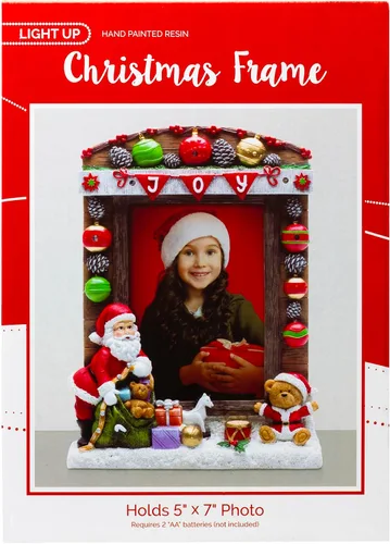 Miniatura 5 de Marco de fotos iluminado de resina JOY Christmas Santa de 5" x 7