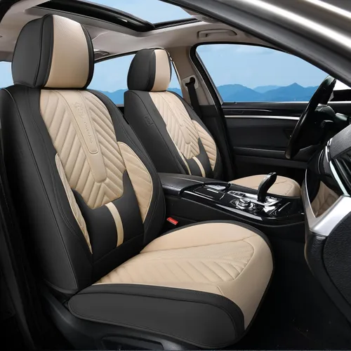 Miniatura 14 de Coverado Fundas de asiento de automóvil, juego completo de fundas de asiento de cuero sintético, fundas protectoras de asiento de lujo, ajuste Rojo