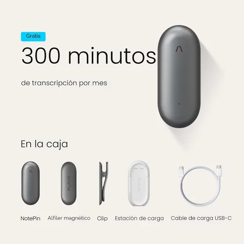 Miniatura 9 de Plaud Grabadora de voz NotePin, grabadora de voz AI, tomador de notas AI, transcribir y resumir AI, compatible con 112 idiomas, para reuniones, Gris