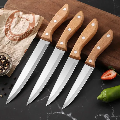 Miniatura 5 de Cuchillo de pelar frutas y verduras de corte de carne cuchillo de cocina de acero inoxidable hoja ultra afilada mango ergonómico de madera