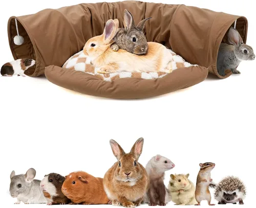 Miniatura 16 de BWOGUE Cama Túnel para Conejos, Juguetes de Tubos Túnel Plegables 2 en 1 con Alfombrilla Removible y Escondite para Gatos, Gatitos, Conejos, Rosa