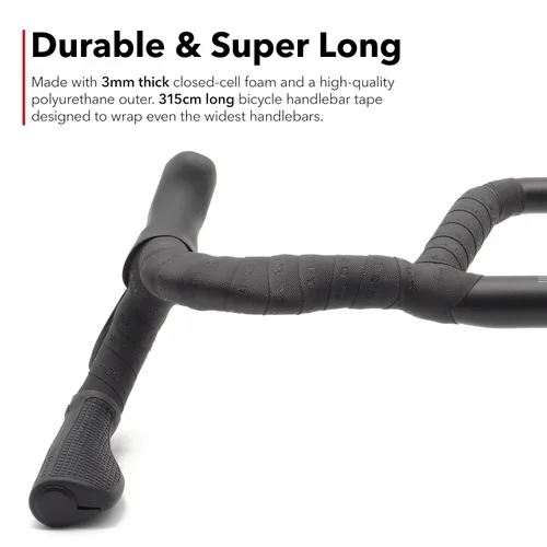 Miniatura 4 de REDSHIFT Cinta de manillar de bicicleta realmente larga para bicicletas de carretera, grava, Fixie Bicicletas Drop Bar Handle Wrap, accesorio Negro