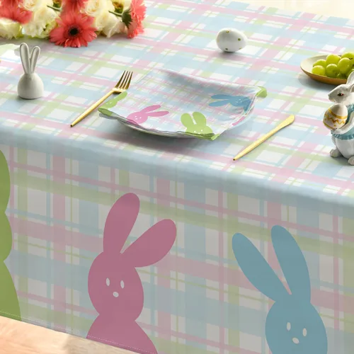 Miniatura 5 de Horaldaily Mantel de Pascua de 52 x 70 pulgadas, funda de mesa de Pascua con diseño de conejito de primavera para decoración de fiesta, picnic y cena