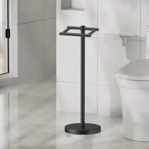 Miniatura 45 de FORIOUS Soporte de pared para papel higiénico, soporte de rollo de papel higiénico de doble poste giratorio de acero inoxidable para baño, Blanco