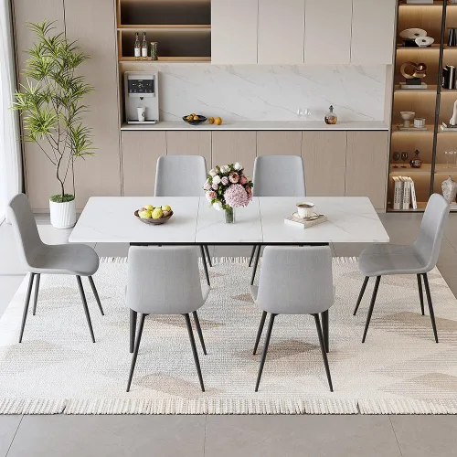 Miniatura 10 de FURNITO Mesa de comedor extensible de 59 a 75 pulgadas, mesa de comedor grande para 4-8, mesa de comedor moderna con patas de metal, mesa de comedor