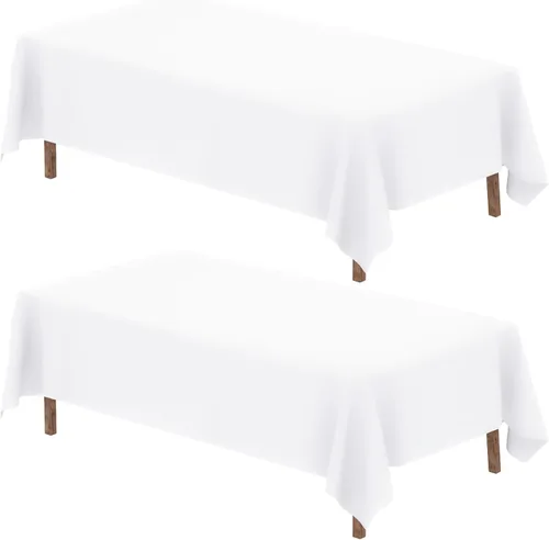 Miniatura 40 de Fixwal Paquete de 2 manteles rectangulares negros de 60 x 102 pulgadas, reutilizables, resistentes, lavables, para mesas de 6 pies, bodas, fiestas