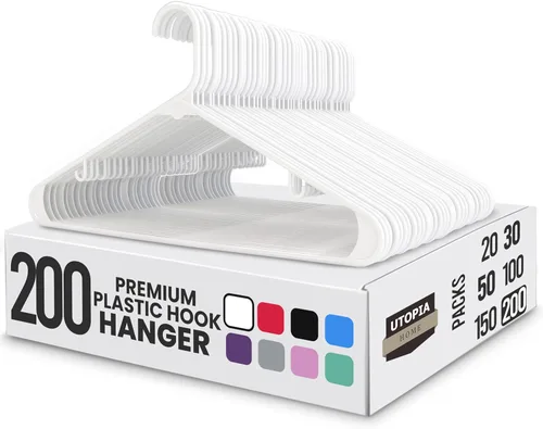 Miniatura 17 de Perchas de plástico Utopia Home estándar para hogar de color negro, perchas tubulares para la ropa, resistentes, finas y elegantes Blanco