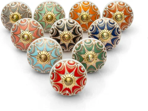 Miniatura 5 de Pomos de cerámica antiguos pintados a mano, contemporáneos tiradores de cajón de tocador y pomos de manija de muebles para armarios, armarios