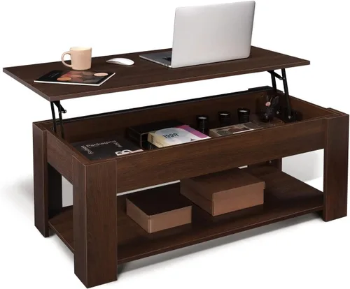 CAPHAUS Mesa auxiliar elevable con almacenamiento y compartimento oculto, mesa elevadora para sala de estar, estante inferior abierto, 41 pulgadas
