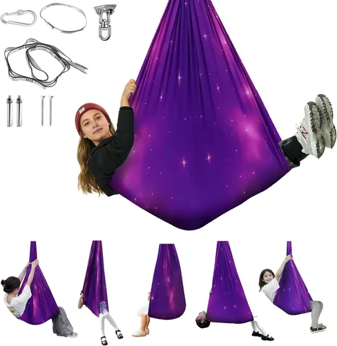 Miniatura 16 de Columpio sensorial para niños y adultos, columpio de terapia de doble capa para interiores y exteriores, columpio para acurrucarse con accesorios