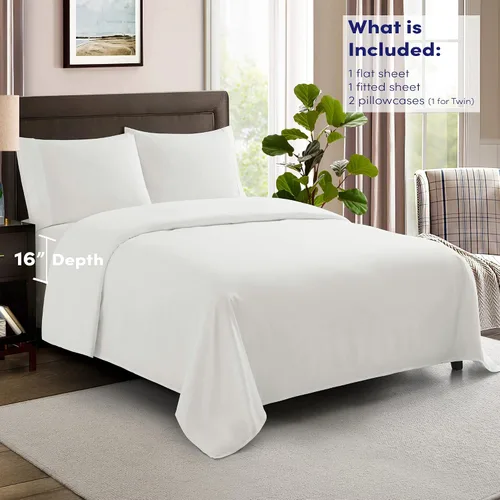 Miniatura 2 de Sábanas de tamaño Queen 100% algodón, hechas en Egipto, suaves de 600 hilos para colchón de cama tamaño Queen, juego de sábanas y fundas de Blanco