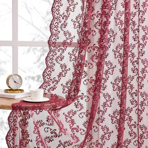 Miniatura 16 de Cortinas de encaje transparentes FOLKSIDE de 72 pulgadas de largo, juego de 2 cortinas florales victorianas de paisley para sala de estar, recámara
