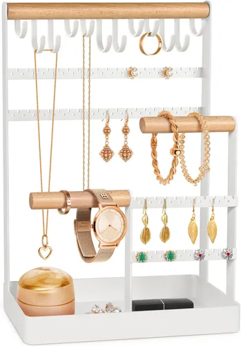 PAMANO Organizador de joyas, soporte para collares, soporte de joyería de 6 niveles, estante de exhibición de aretes, 12 ganchos para colgar