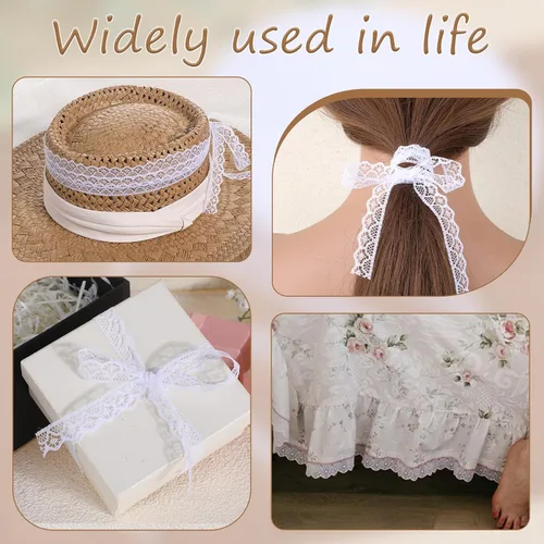 Miniatura 3 de Rollo de cinta de encaje blanco de 30 yardas de ancho de 0.6 pulgadas de ancho, cinta de encaje de flores, para decoración de bodas, ramo y embalaje