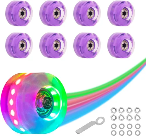 Miniatura 9 de Nattork Paquete de 8 ruedas de patinaje con luz de 82A de 2.126 x 1.260 in con rodamientos instalados luminosos cuádruples, accesorios de patinaje