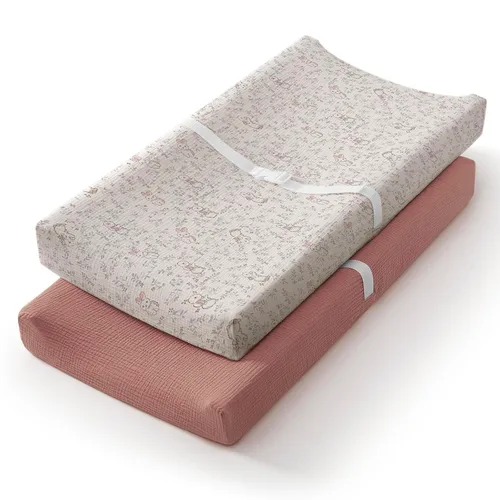 Blissful Diary Funda de muselina para cambiador de pañales para bebés, algodón ultrasuave y transpirable, 2 unidades (conejo rubor y rosa
