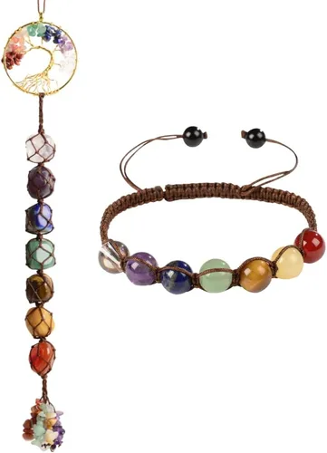 1 juego de adorno de árbol de la vida y 7 chakras, cristales curativos Feng Shui, adorno colgante de 7 chakras para pared