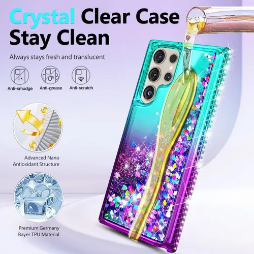 Miniatura 4 de NGB - Funda diseñada para Samsung Galaxy S22 Ultra, color aqua/morado, bonita funda con purpurina líquida brillante para mujeres, niñas y niños