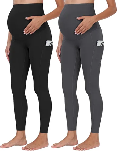 Miniatura 47 de WHOUARE Leggings de maternidad sobre el vientre con bolsillos para mujer, cintura alta, entrenamiento, pantalones de yoga