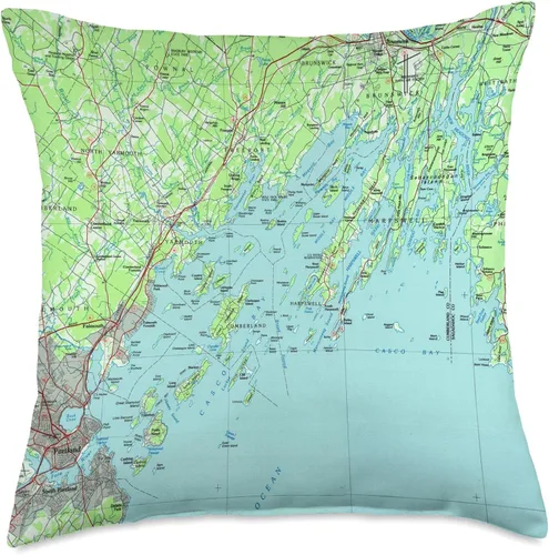 Gulf of Maine Inlet Nautical Chart Casco Bay ME Maritime Map (1985), cojín de 18 x 18 pulgadas, multicolor