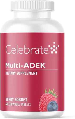 Celebrate Vitamins Multi ADEK masticables sin hierro, multivitamínico bariátrico diario, alto nivel de vitaminas A, D, E, K y B12 para pacientes con