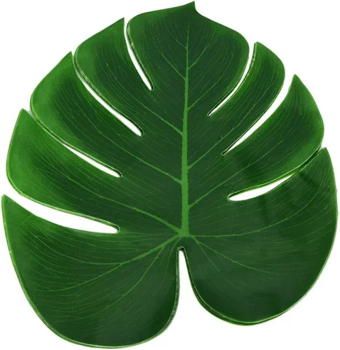 Miniatura 8 de HERCHR 12 hojas artificiales tropicales, hojas de palmera falsas verdes, hojas de Monstera grandes, hojas de plantas artificiales para safari