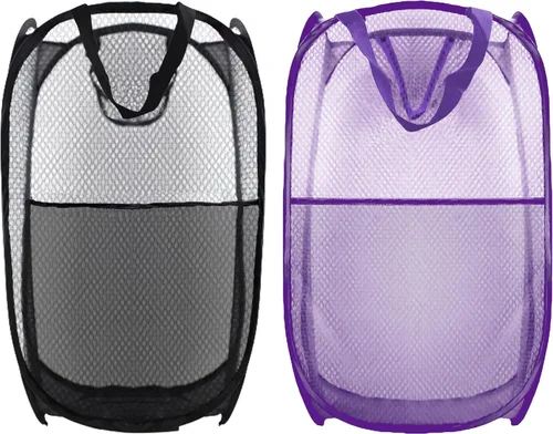 Miniatura 9 de Cesto de ropa sucia plegable emergente, cesta de ropa plegable de malla extragrande, 28" x 16" x 16" (azul)