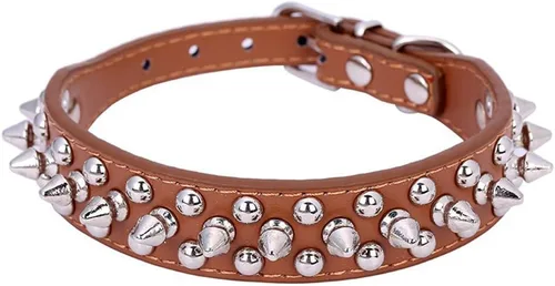 Miniatura 14 de Dogs Kingdom Collar de piel suave con remaches y picos de piel suave, hebilla ajustable, para perros pequeños, medianos y grandes, color rosa, XXS