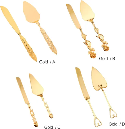 Miniatura 8 de BestAlice Juego de cuchillos y servidor para pastel de boda, juego personalizado de corte de pastel dorado para boda, juego de servir pasteles Oro
